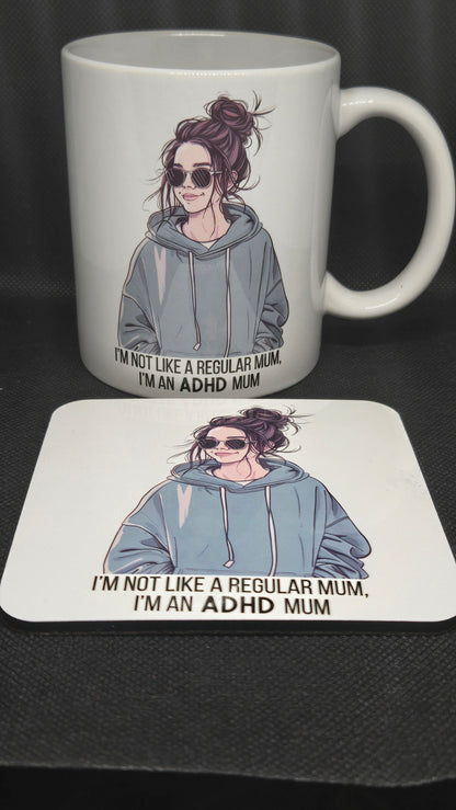 Adhd mum 11oz mug and coaster