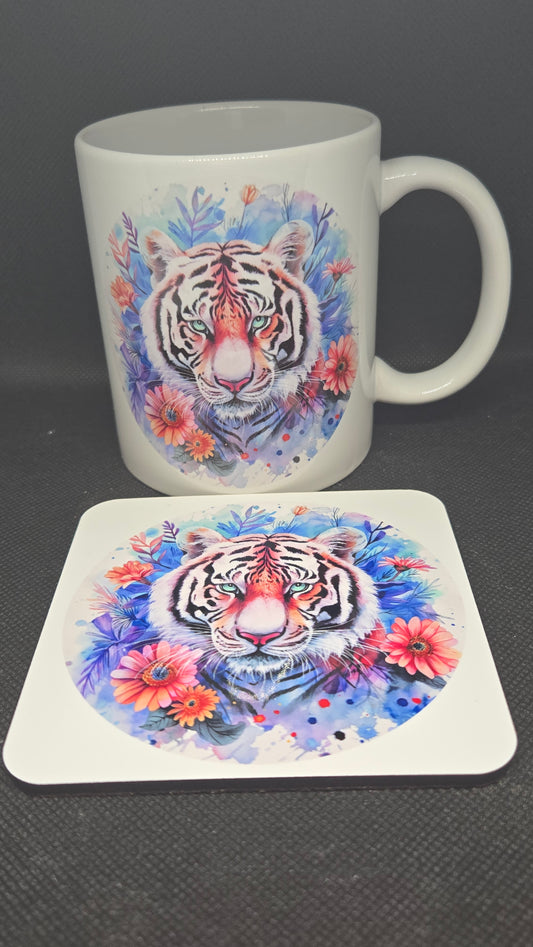 11oz floral tiger mug