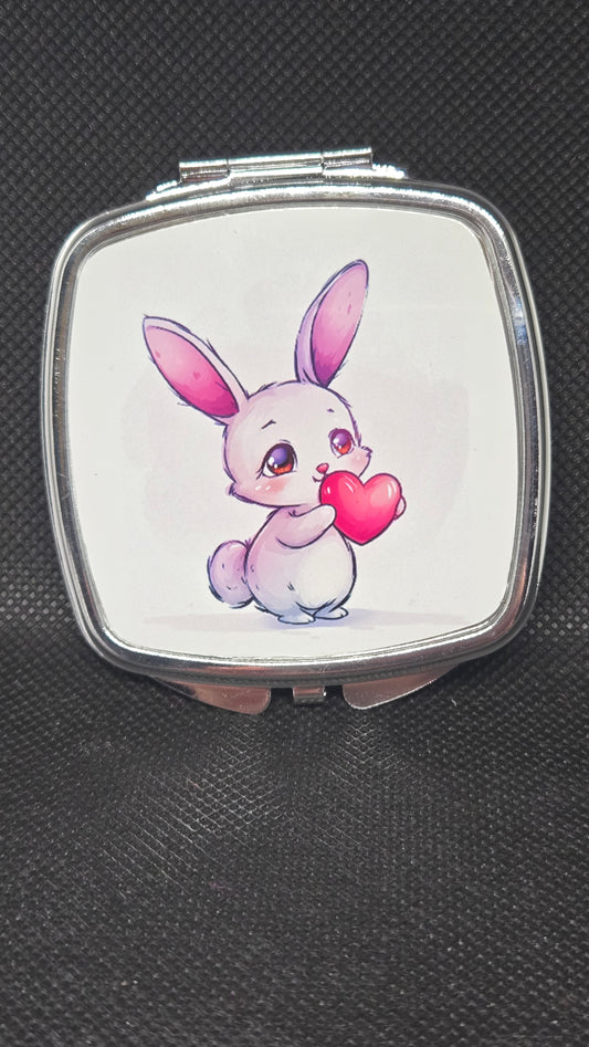 Cute love bunny double sided handheld mirror