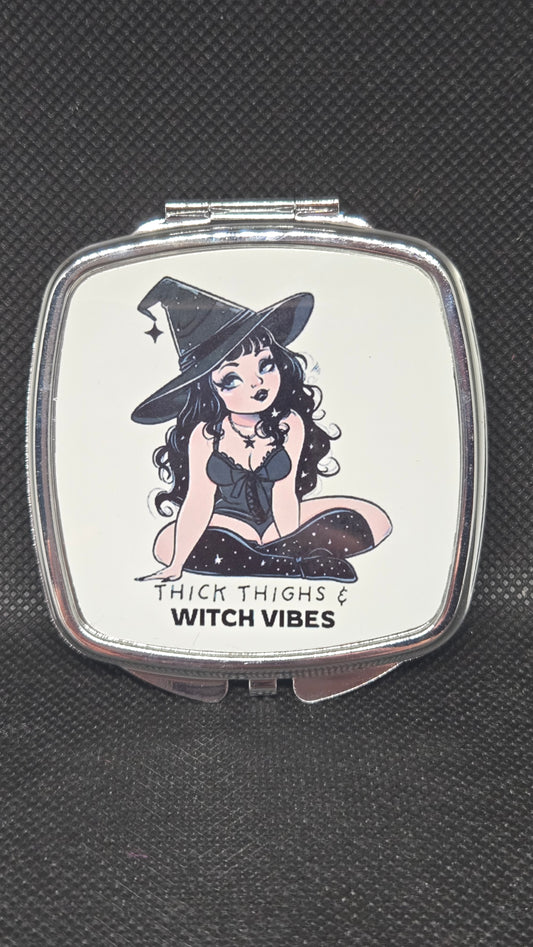 Thick thighs and witch vibes double sided handheld mirror