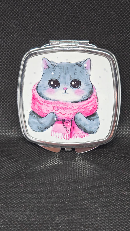 Cute knitty kitty double sided handheld mirror