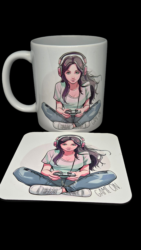 Gamer girl mug and coaster