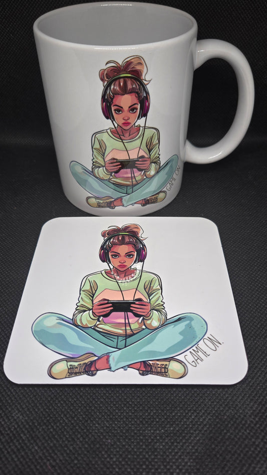 Gamer girl 11oz mug and coaster